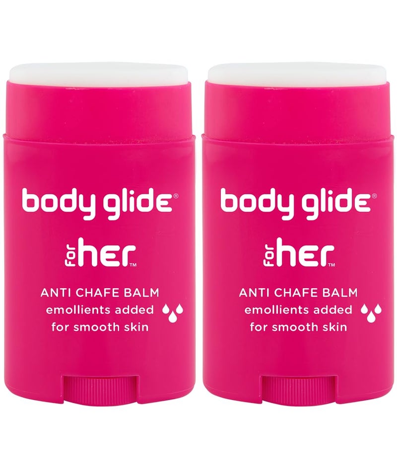Body Glide For Her Anti Chafe Balm  Chafing stick with added emollients  Great for dry sensitive skin andor sensitive areas  Use on chest bra butt groin arm and thigh chafing  15oz2pk
